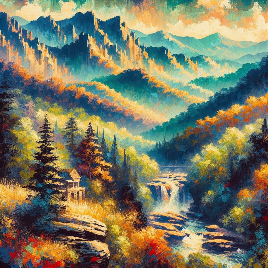 "Great Smoky Mountains" vintage travel poster. in Gouache St...