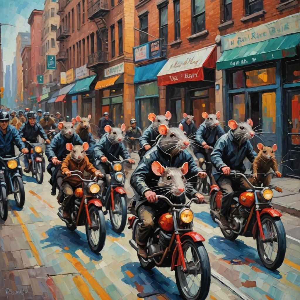 Rat bikers ride. New York City.