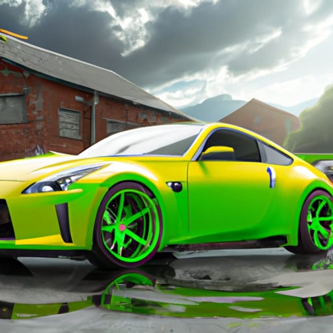 LIME GREEN NISSAN 370Z WITH GREEN YELLOW LOTS OF SPOKE RIMS 8K - AI