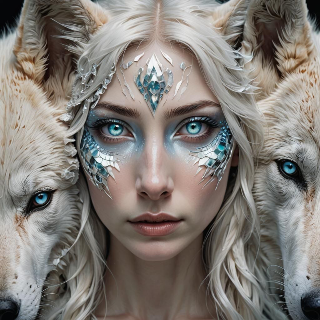 A presicely detailed image of a women morphing into a white ...