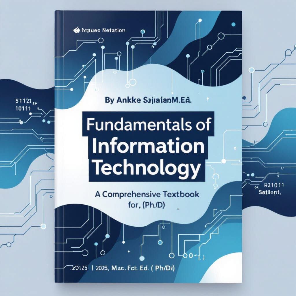A professional academic book cover design for a textbook titled “Fundamentals of Information Technology”. The book is for B.Com (Computer Ap...