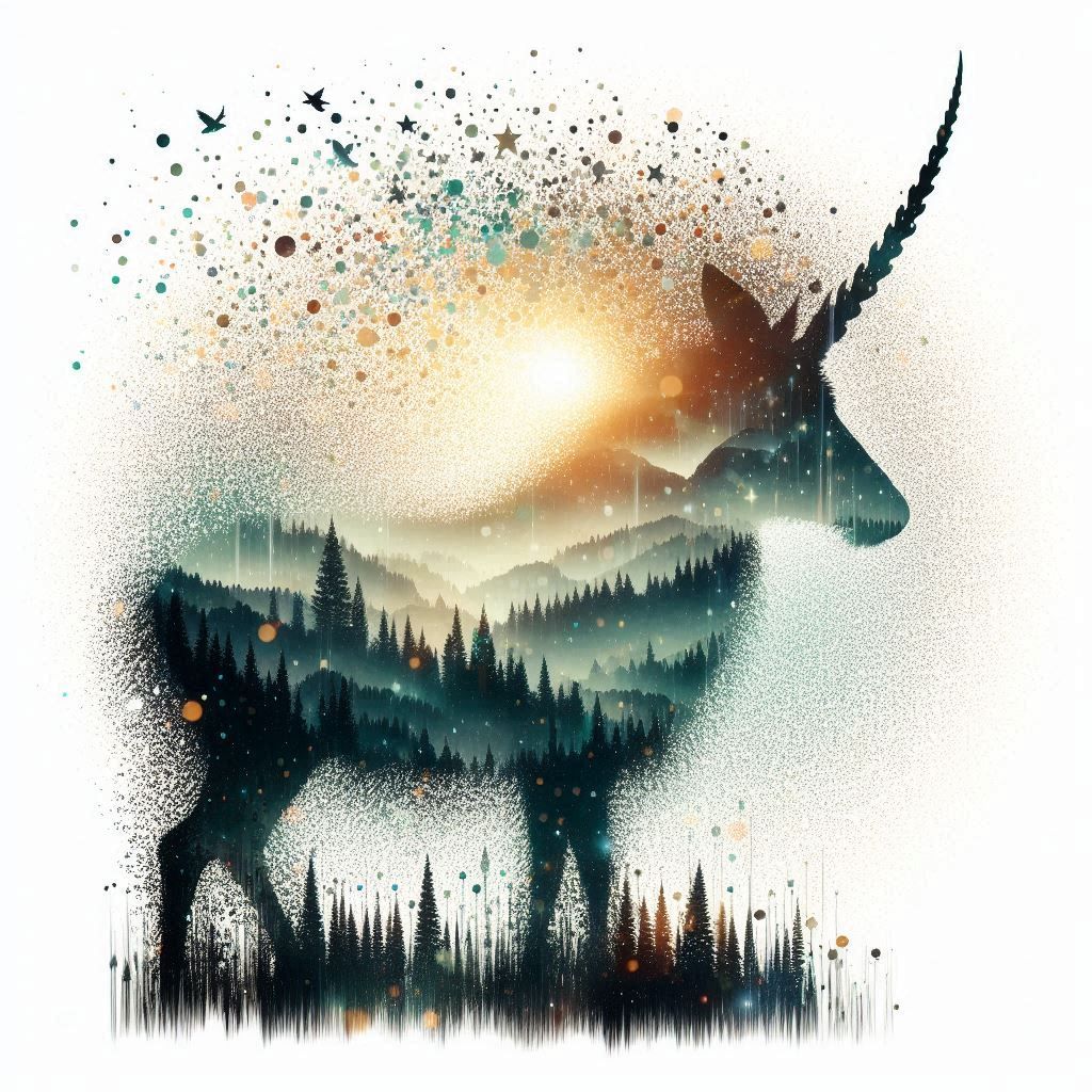 double exposure beautiful fantasy DALL-E 3 portrait landscape..