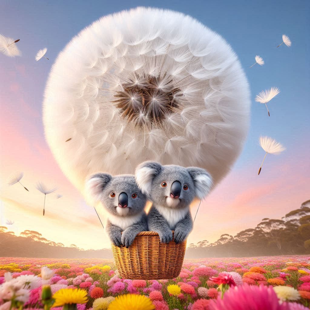 cute little Koalas in a Dandelion hot air balloon (2)