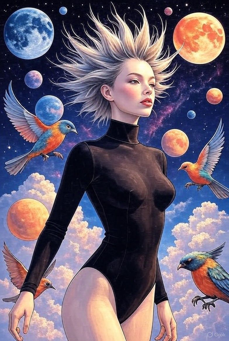 Surreal woman and birds