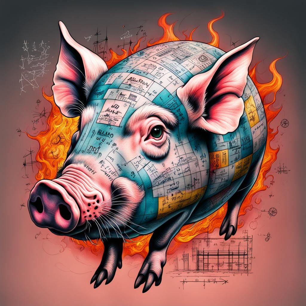 Full colored tattoo of plans, sketches, equations of the H-b...