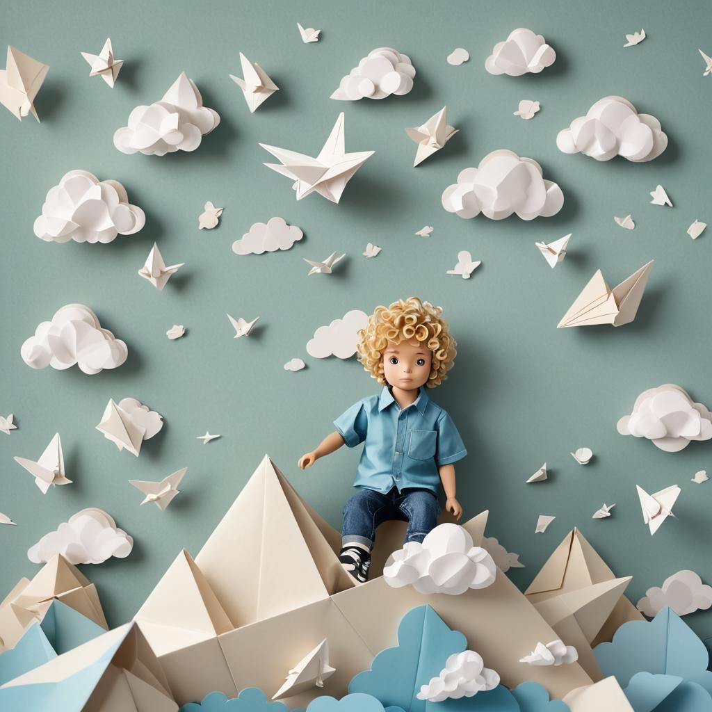 Toddler in Paper Airplane: Origami Papercraft