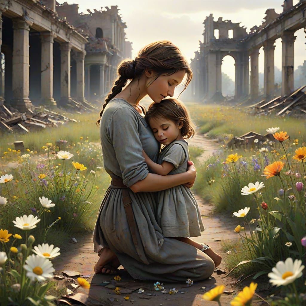 Abstract expressionism. A solitary, ethereal electric futuristic zombie-patrol with flowing-Zulu-cat and comic potatoes, standing amidst pun... - Start Image 2