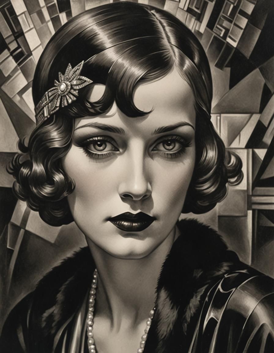 Vintage and nostalgic portrait of a 1920s flapper in the gla...