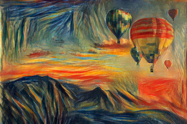 Balloons in the sunset