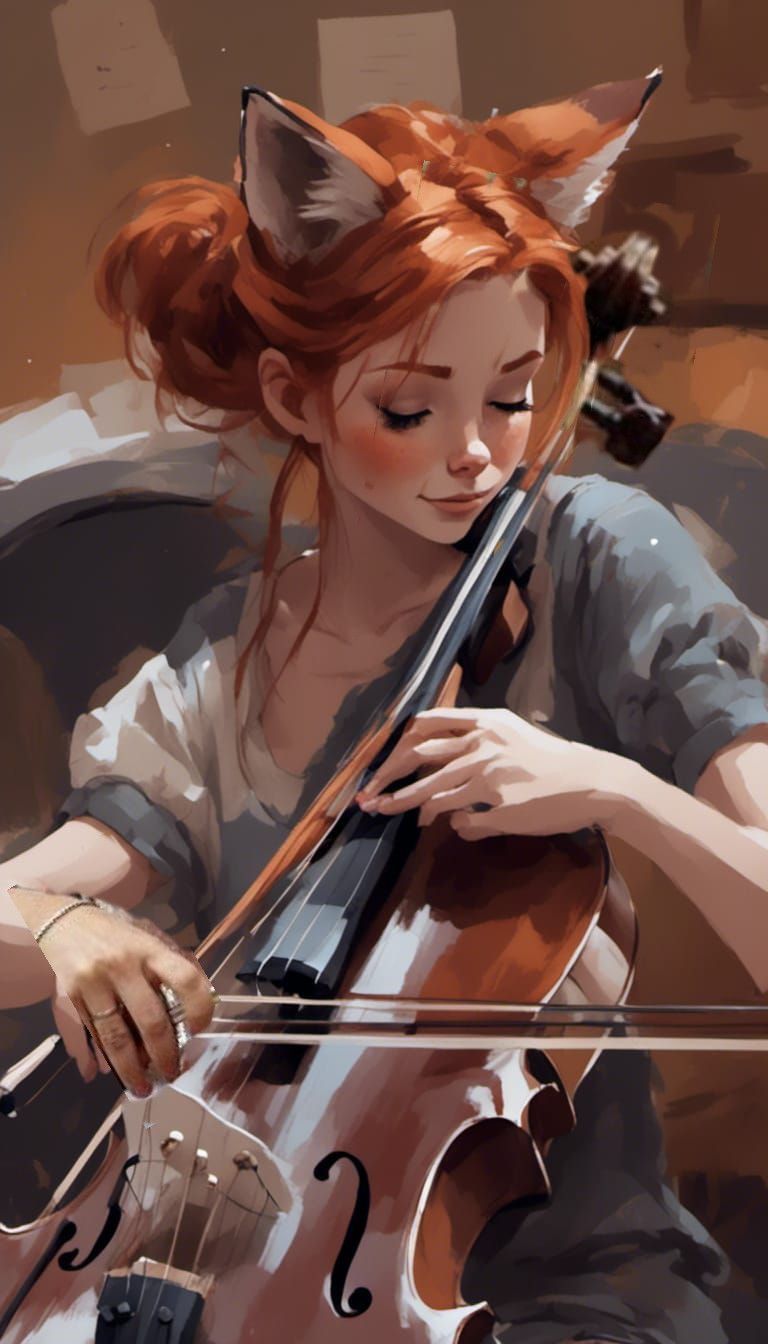 Fox-girl VIXEN plays cello.