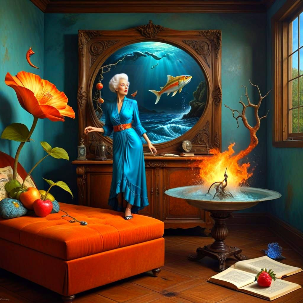 Surreal Portrait of a Happy Woman in Vibrant Attire