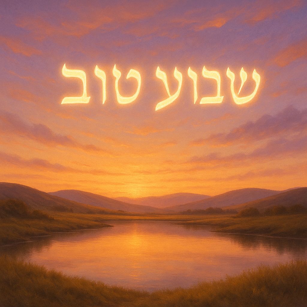 Tranquil Sunset Landscape with Hebrew Calligraphy