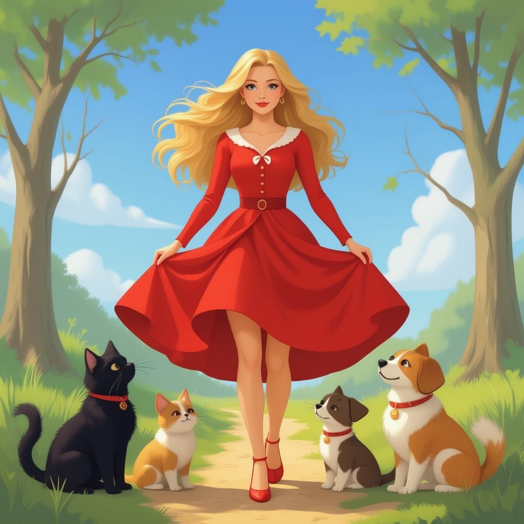 Beautiful Lady with her 4-legged friends