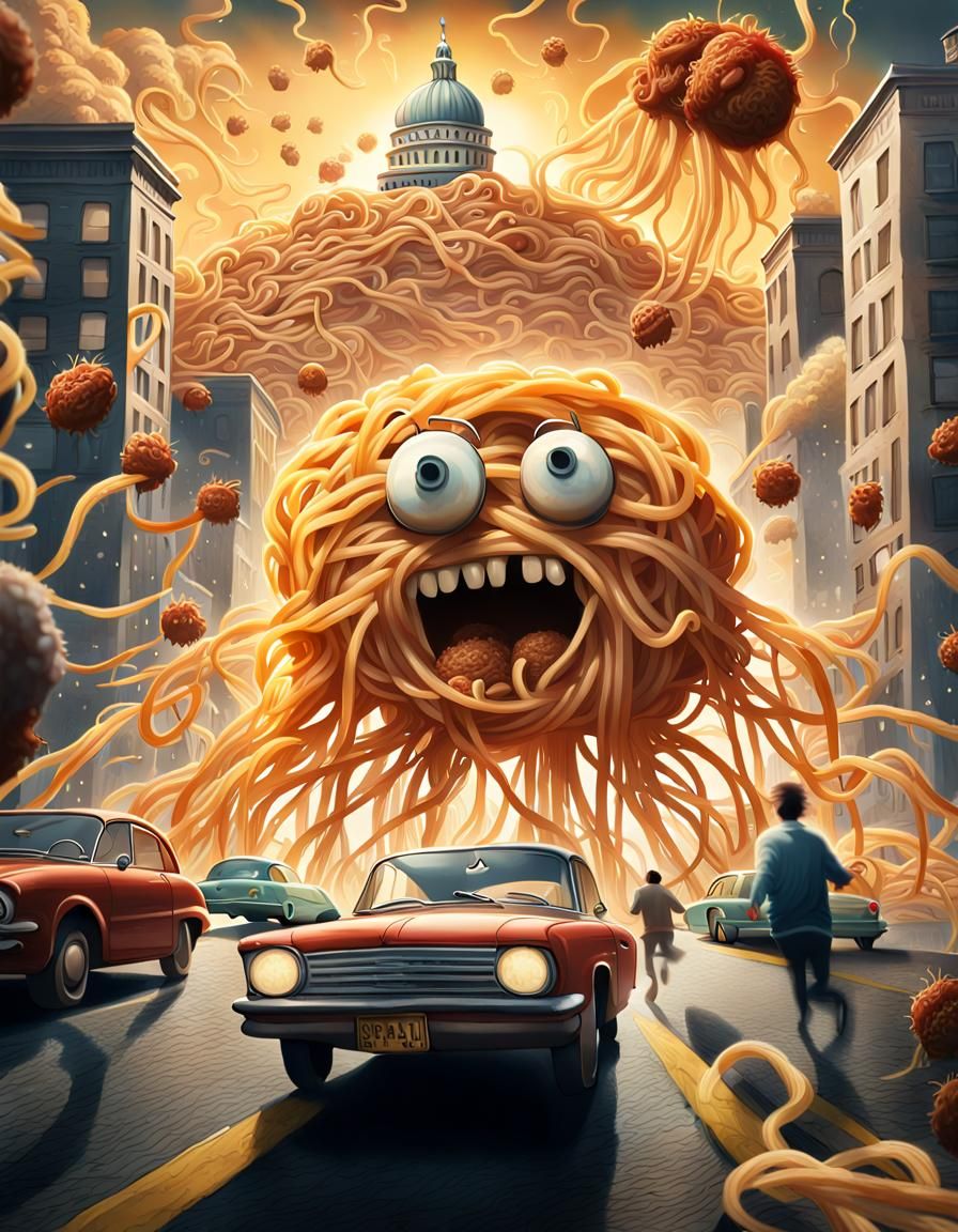 Attack of the Flying Spaghetti Monster  by @Eka