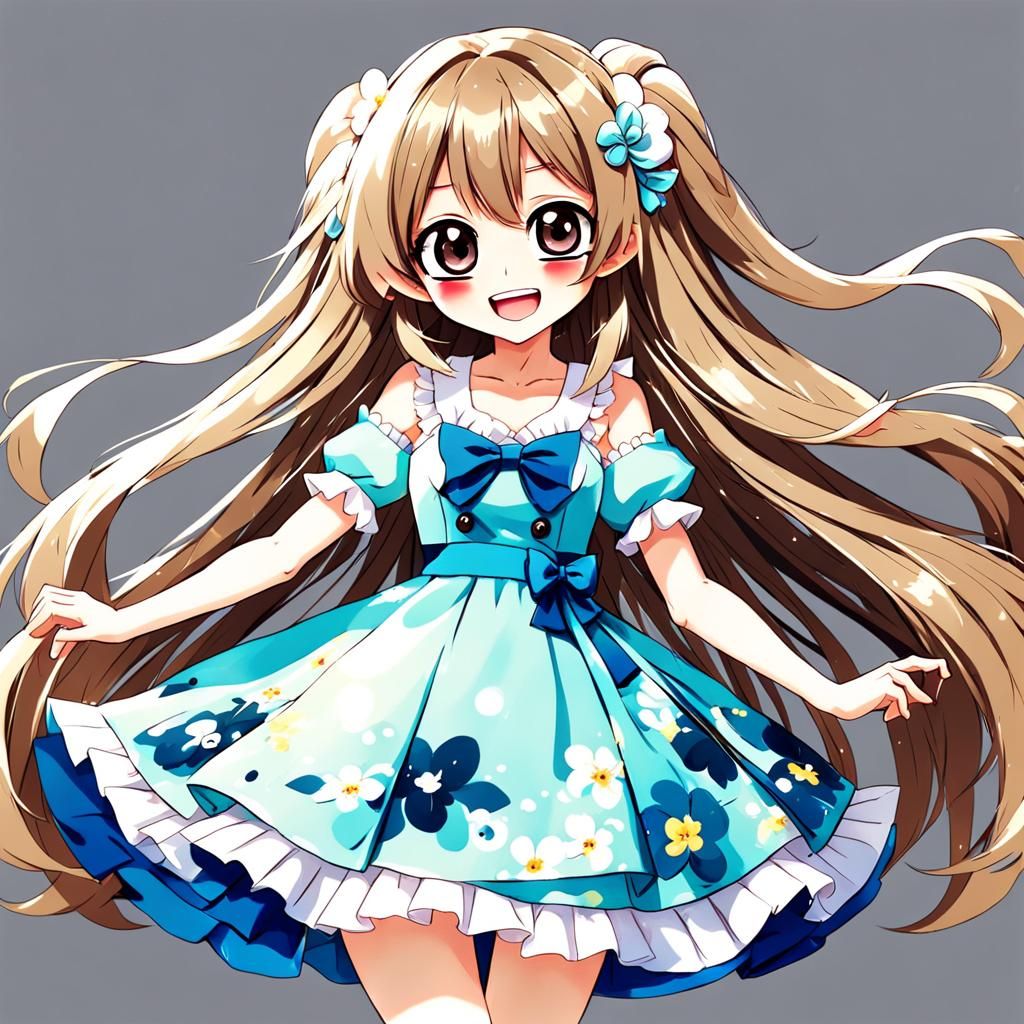 Joyful Anime Girl in Manga Style Dress