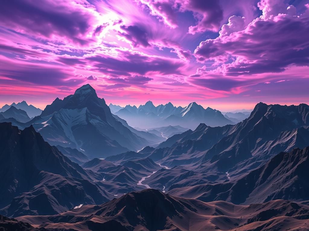 Ultra realistic and ultra detailed pictures of a mountain range on an