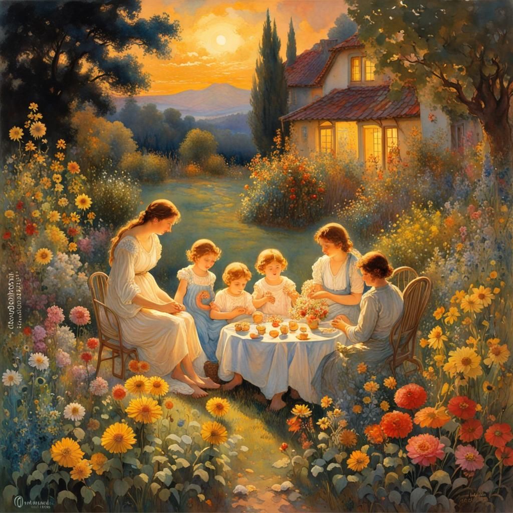 Idyllic Family Country Home in Ethereal Watercolor Style