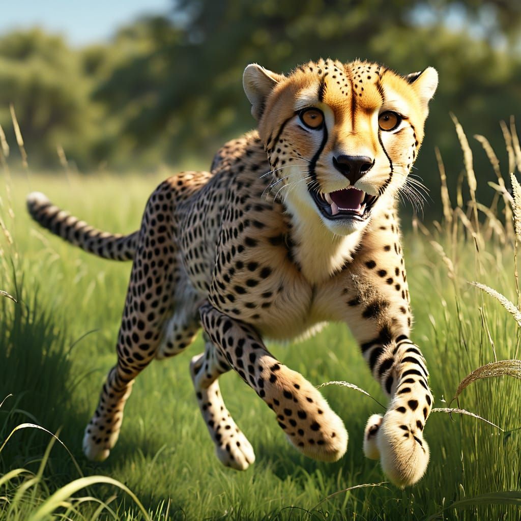 Cheetah running through tall grass