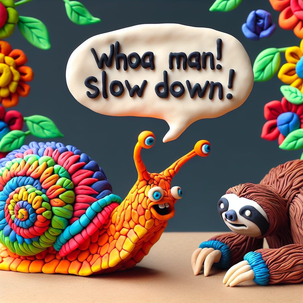 Snail says to a sloth, "Whoa man! Slow down!"   by @Nomes69