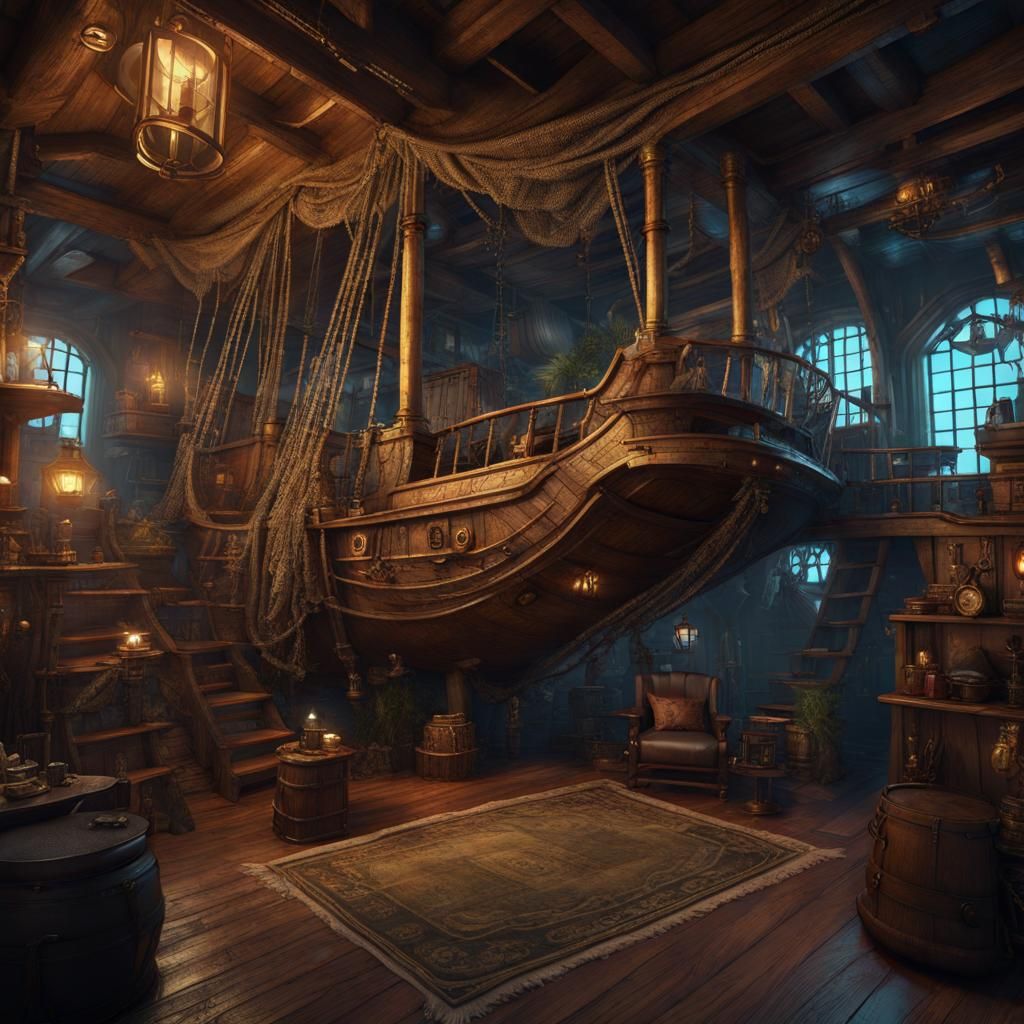 Steampunk Pirates Lounging Below Deck