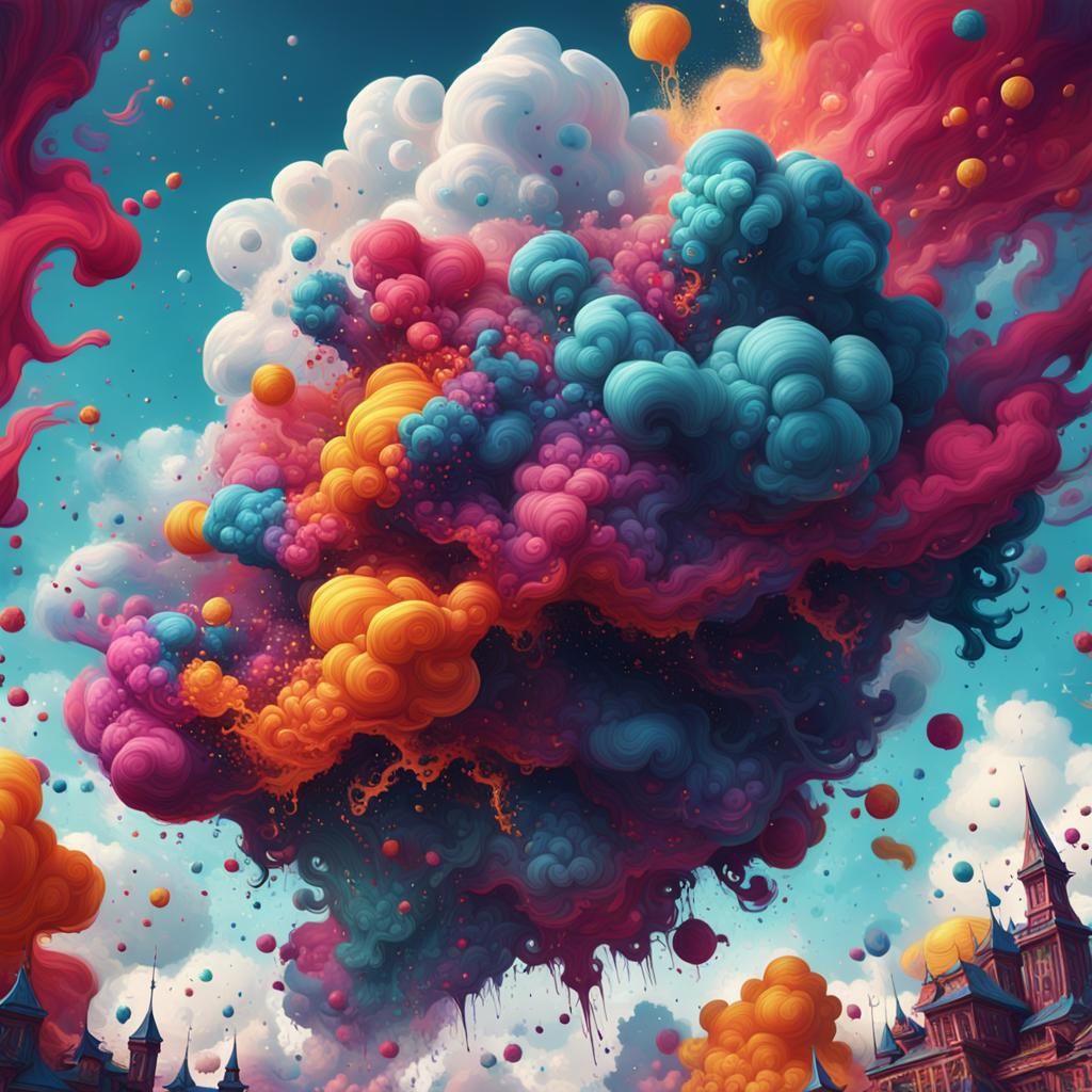 Whimsical Cloud in Ink Splatter Style