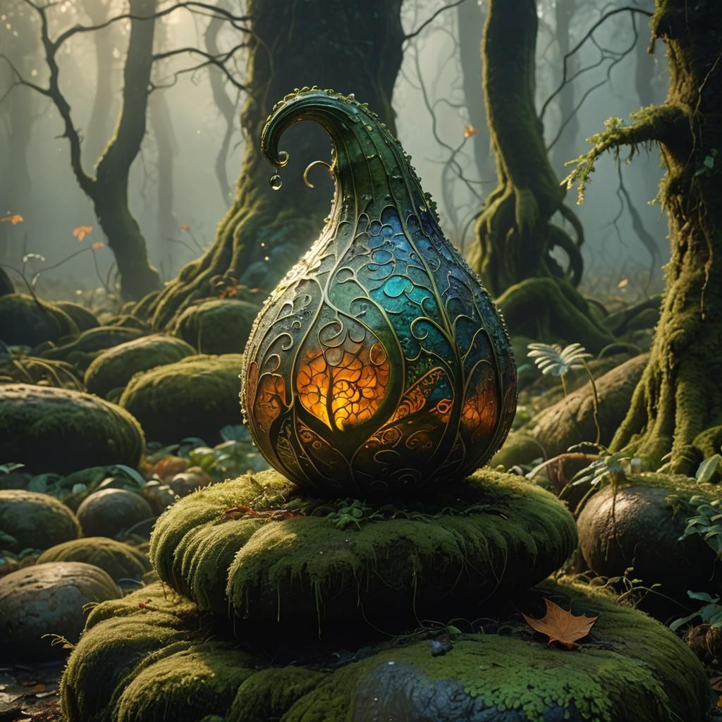 A detailed close-up of a single gourd, highlighting its textures and vibrant colors  by @Shawry