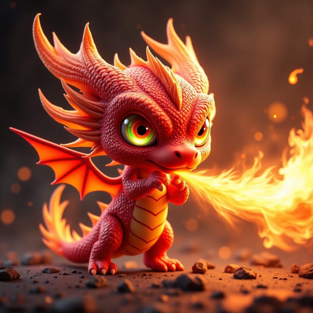 <lora:Chibi-Chibi:1.0> a Chibi Fire Dragon with glowing-hot scales as he spews flames and bits of magma.