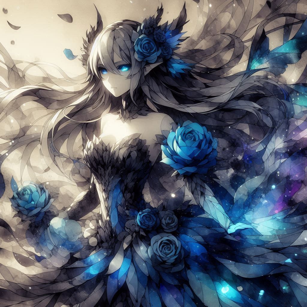Dark style flowers woman