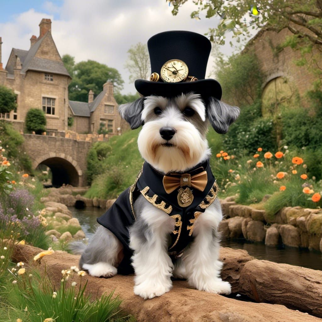 <lora:1Fluff:1.0> Cute adorable Steampunk schnauzer  1dog in...