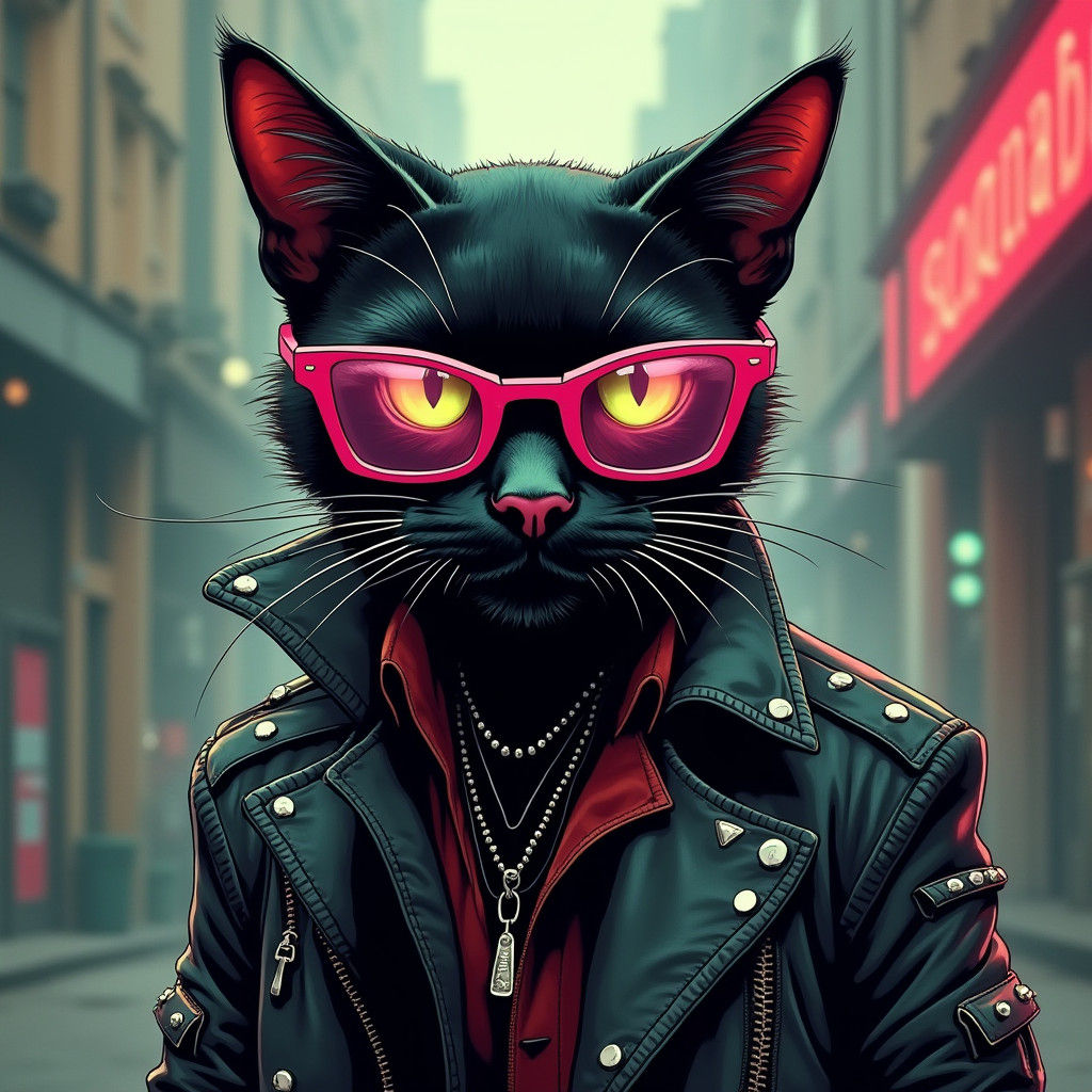 A "cool cat" wearing sunglasses and a leather jacket