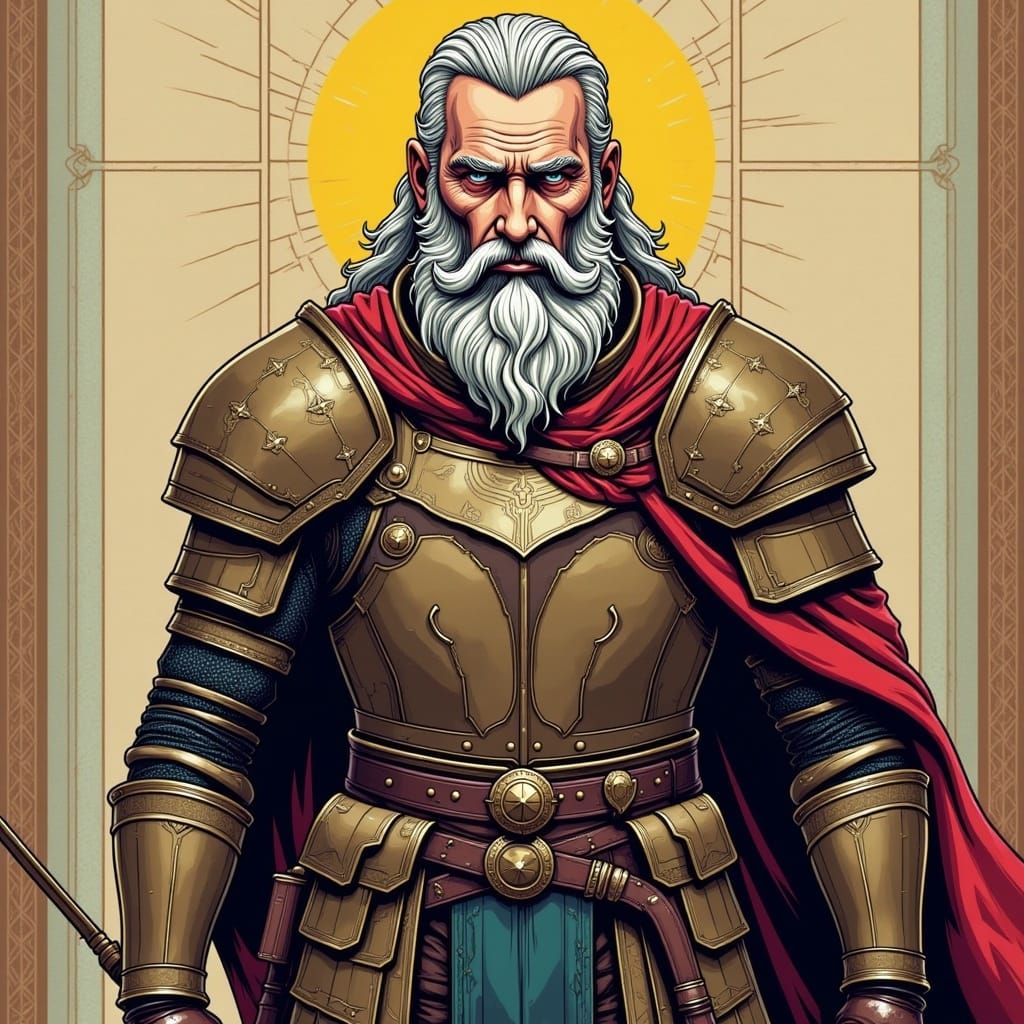 <lora:Screen Printz:1.0>  An epic brave knight, hyper detailed, colored screen print, correct anatomy, geometric background 