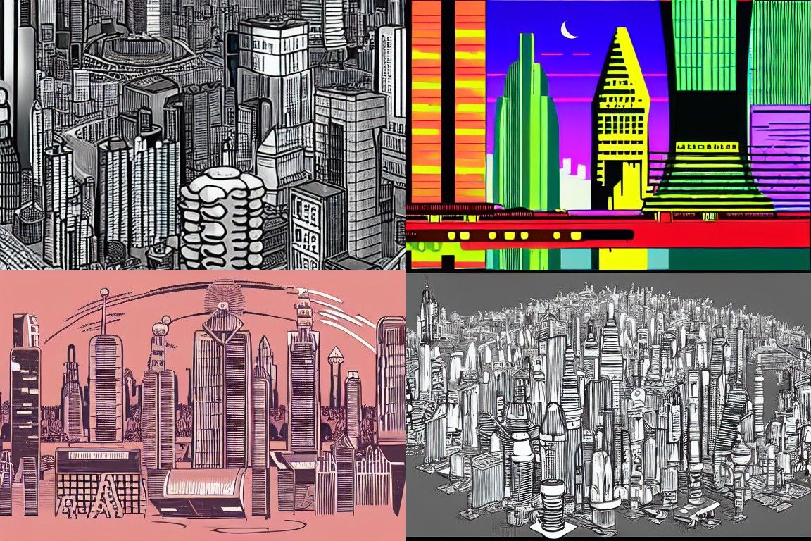 Sci-fi city in the style of Process art