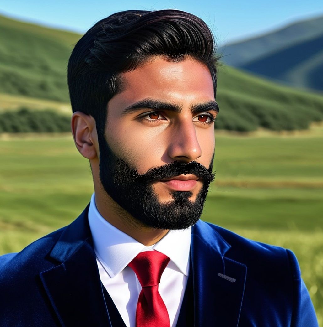 A handsome young gentleman with   black  beard   wearing  a ...