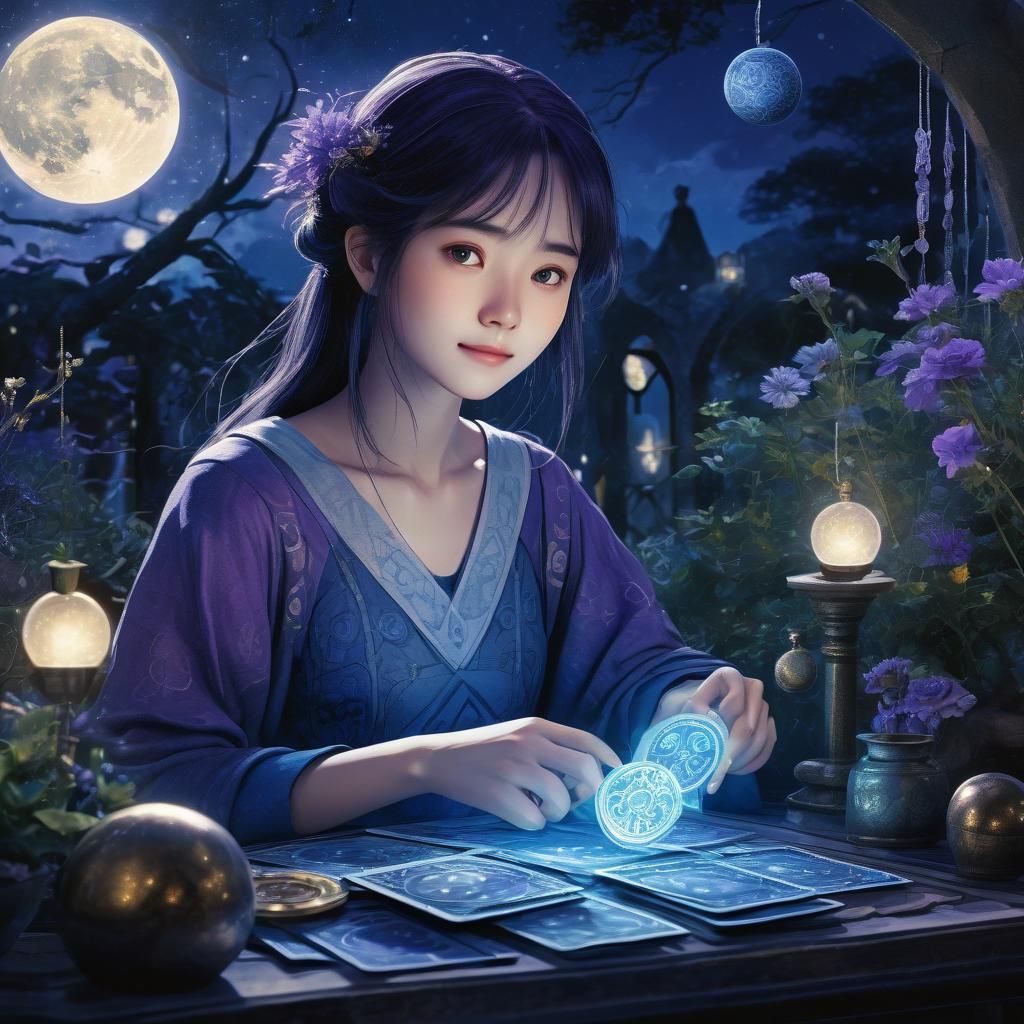 Mystical Woman in Moonlit Garden: Anime Key Visual