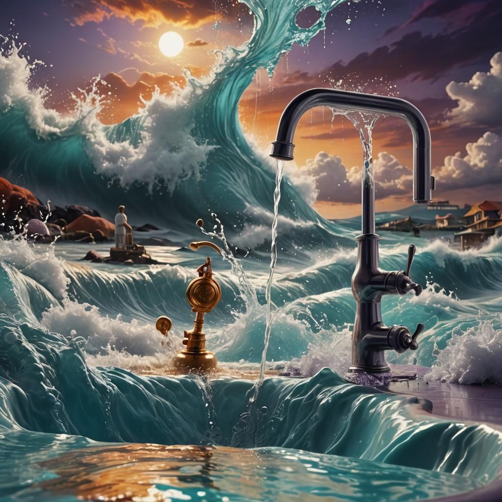 Kitchen Faucet Seascape in Matte Painting Style