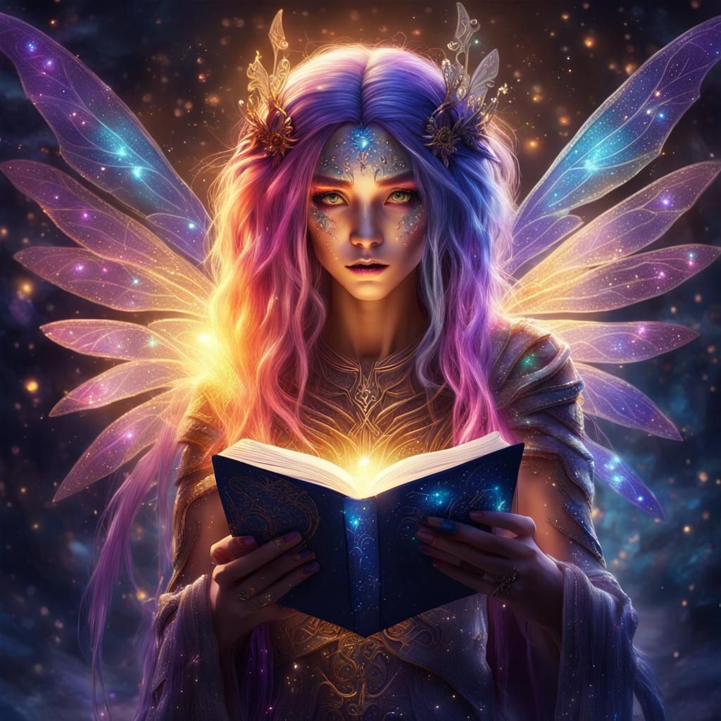 Malicious Fairy with Death Note in Fantasy Art