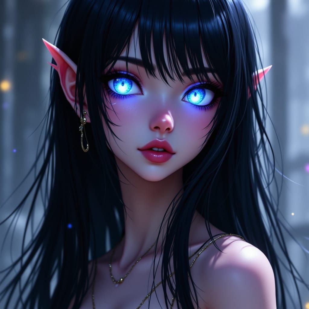 <lora:Refined Serenity Fx:1.0>, crystalline goddess, blue glowing flower eyes, long hair, detailed head and shoulders portrait, detailed int...