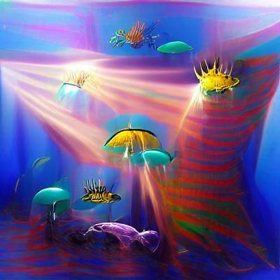 Beautiful Underwater lifeforms surrealism sunshine rays colo...