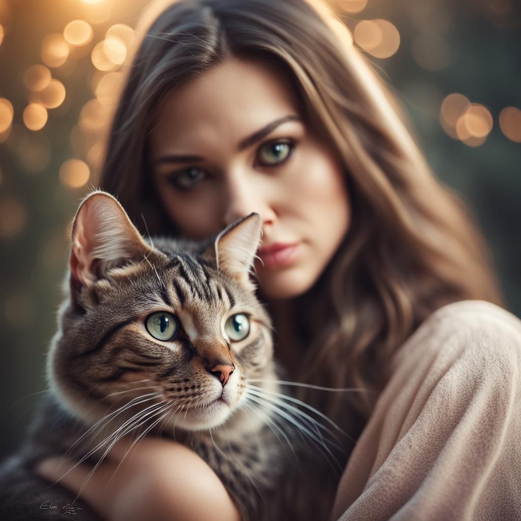 Beautiful fantasy woman with her beautiful cat