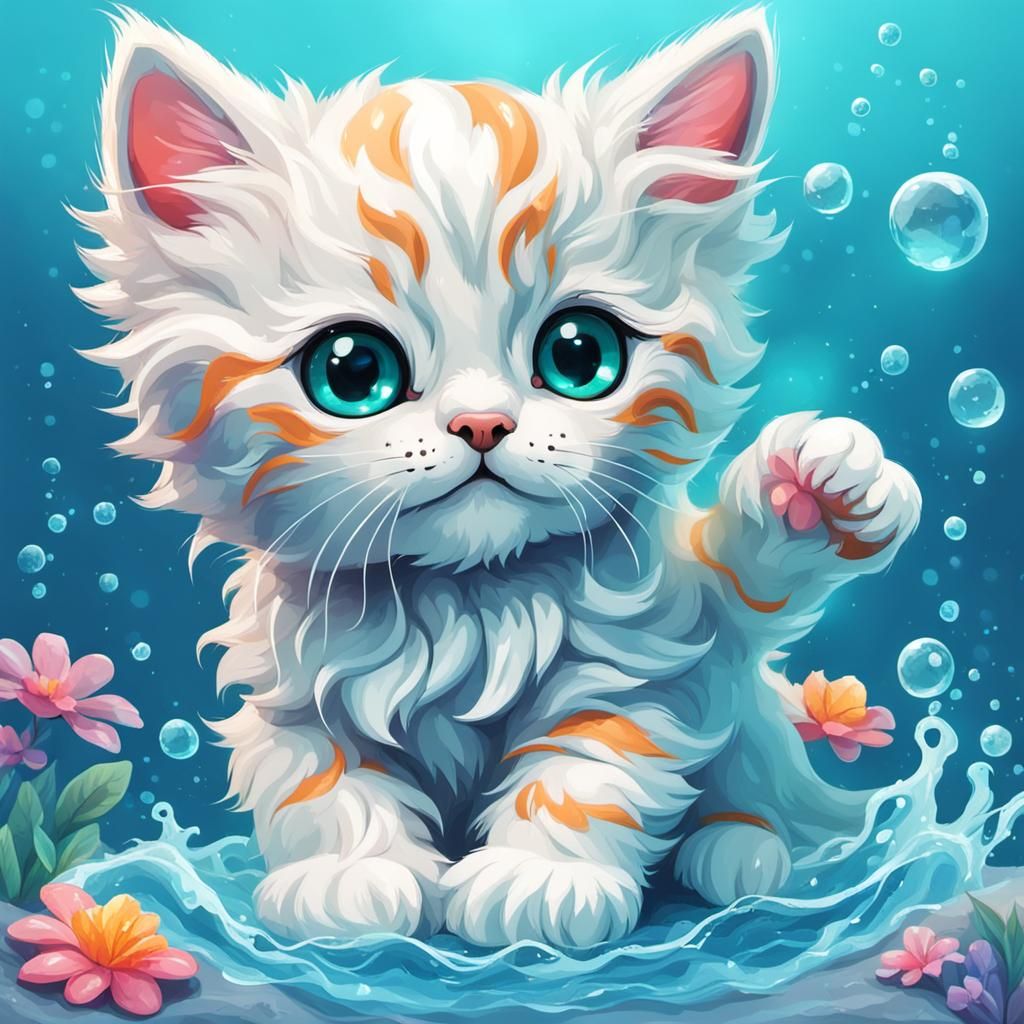 Creation: 🧼Cute kitten after playing 🌊