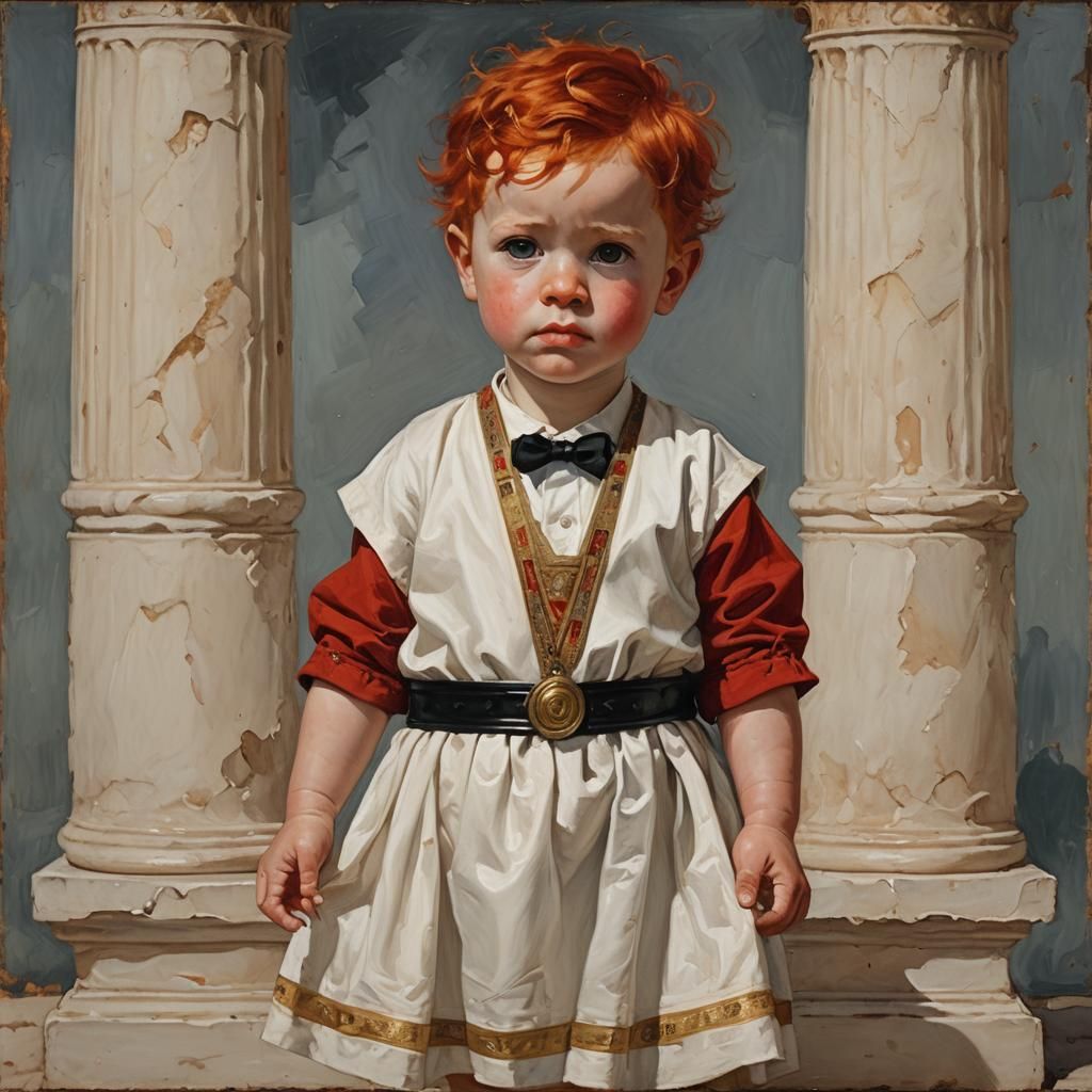 Toddler in Greek Attire: Oil Painting Portrait