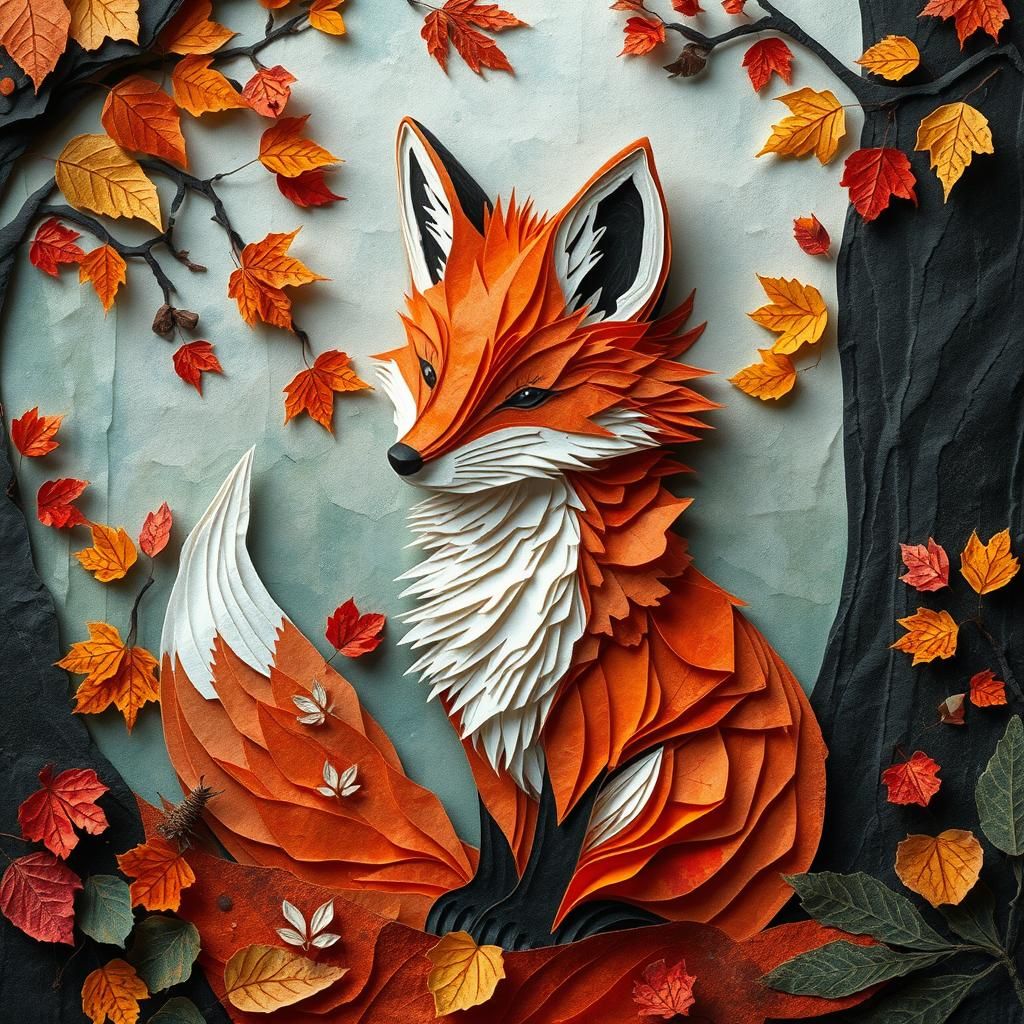 autumn paper collage art - Fox  by @Blue 