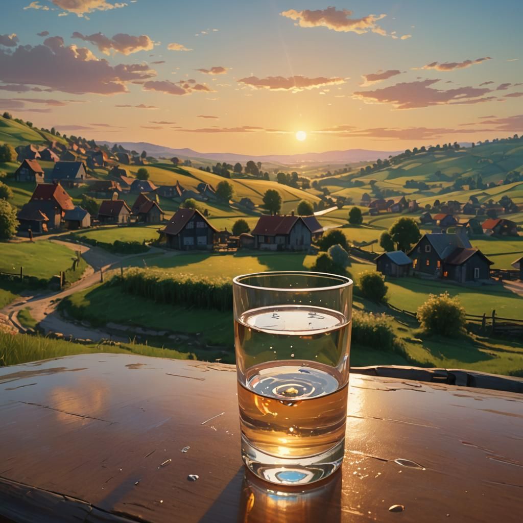 Water Glass Sunset: Impressionist 3D Game Art