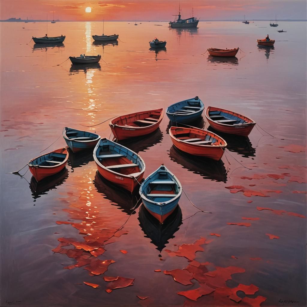 Boats in sunset 