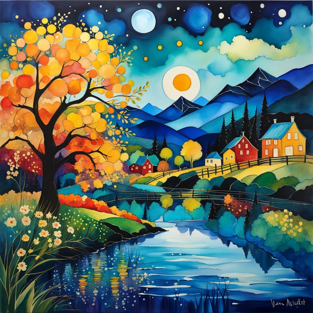 Alcohol Ink Landscape  by @Crystal