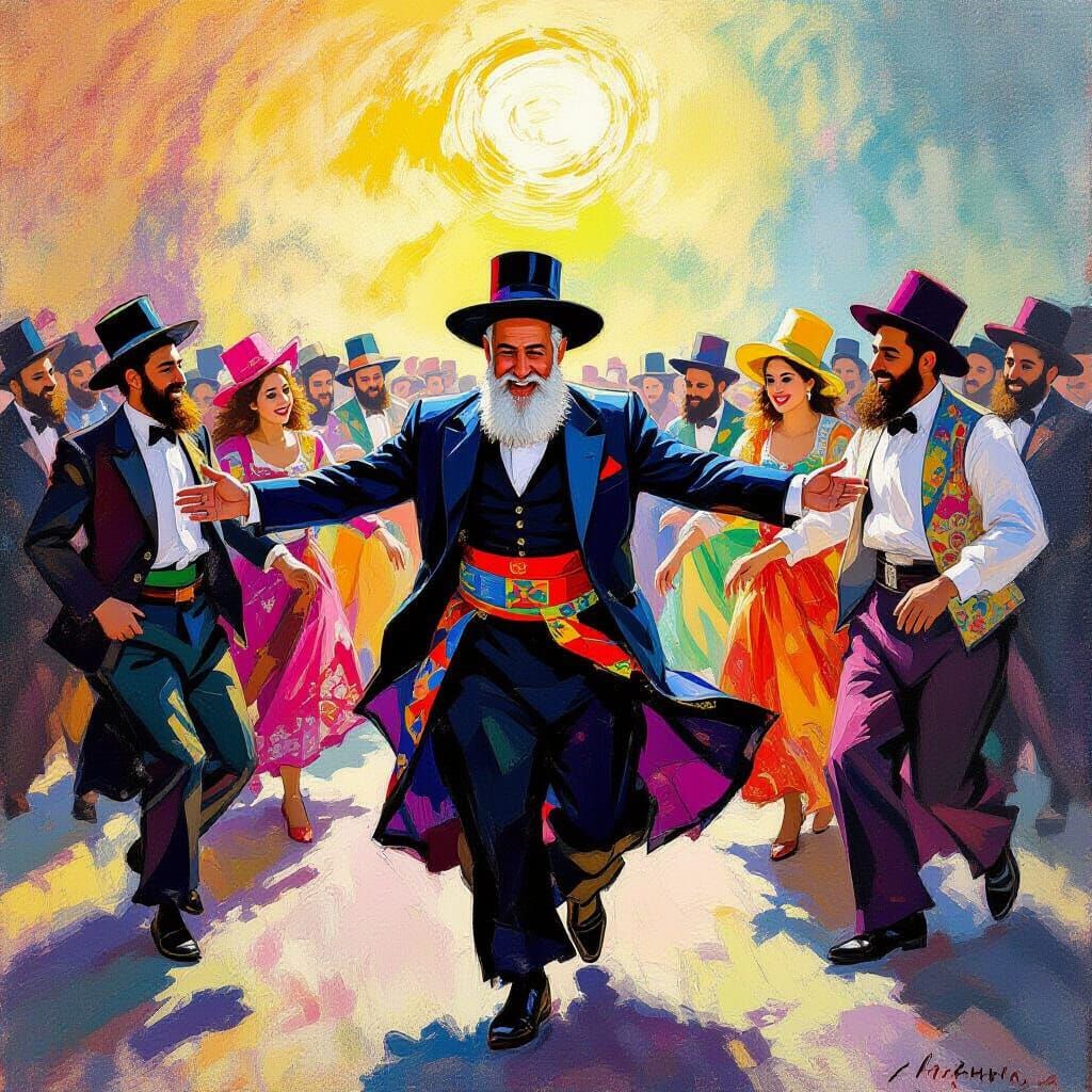 Netanyahu Dances Kadchka, Inspired by Chagall and Kandinsky