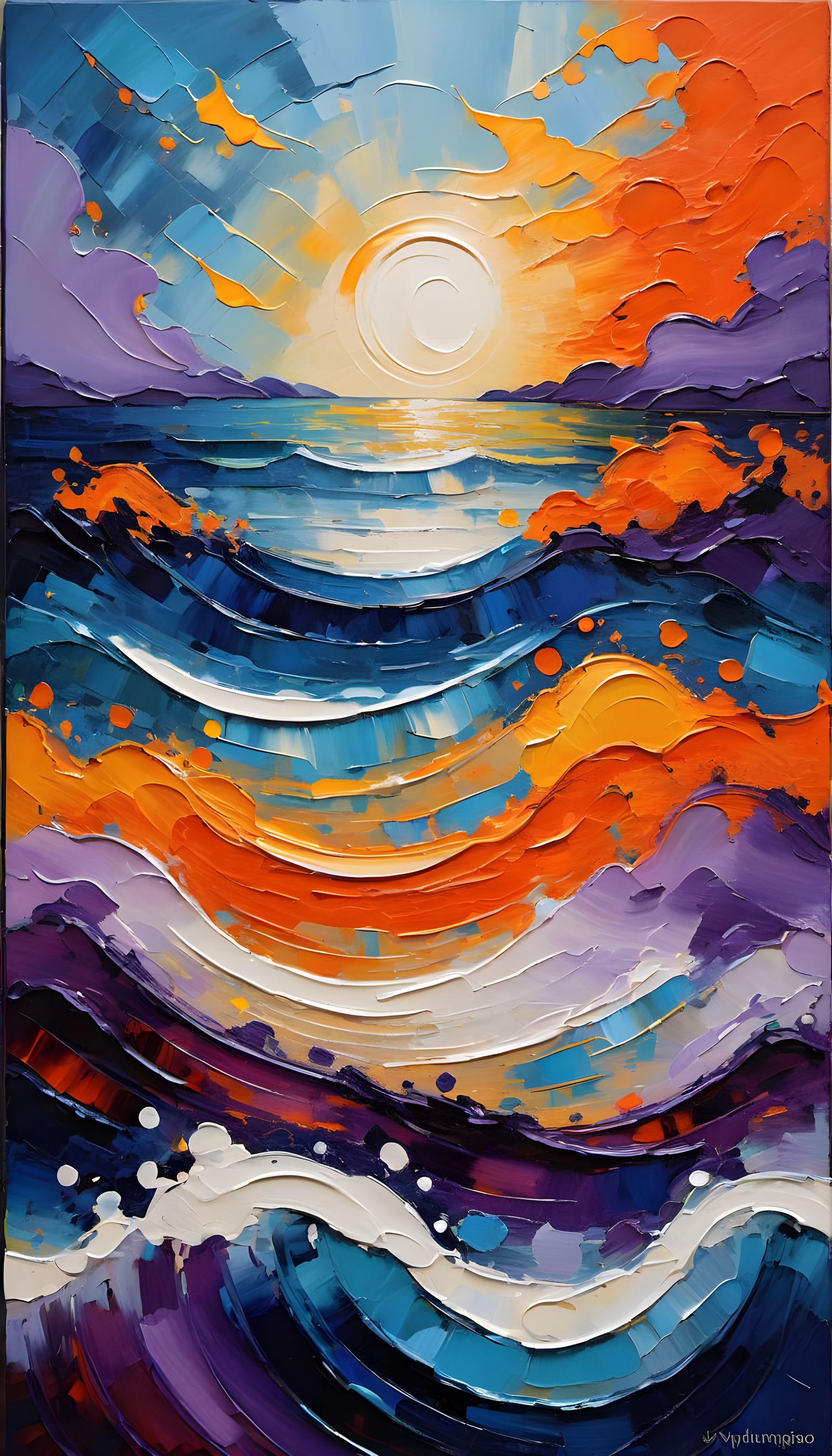 Stormy Ocean Dusk Encaustic Impasto Painting