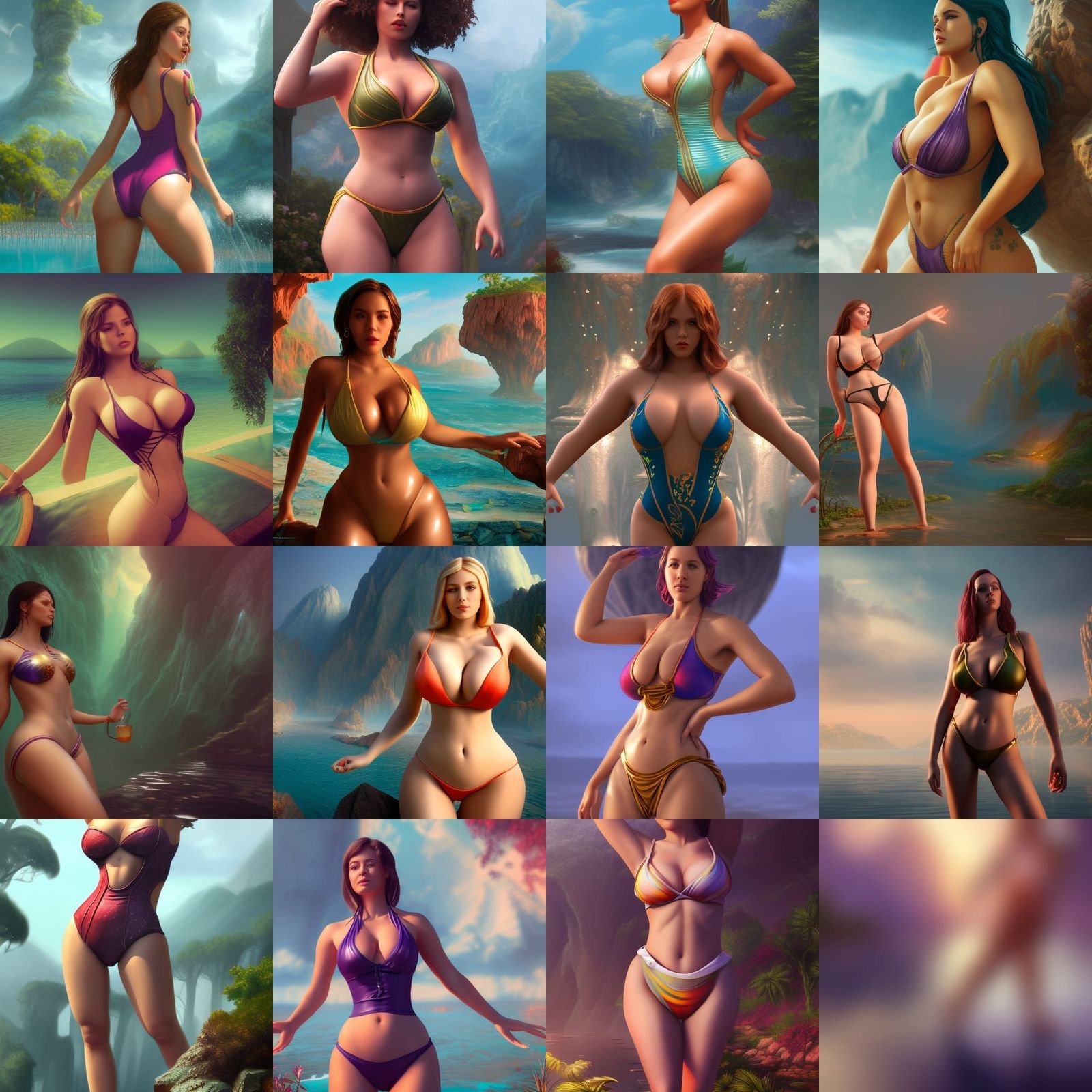 female with large chest and thighs in tight bathing suit