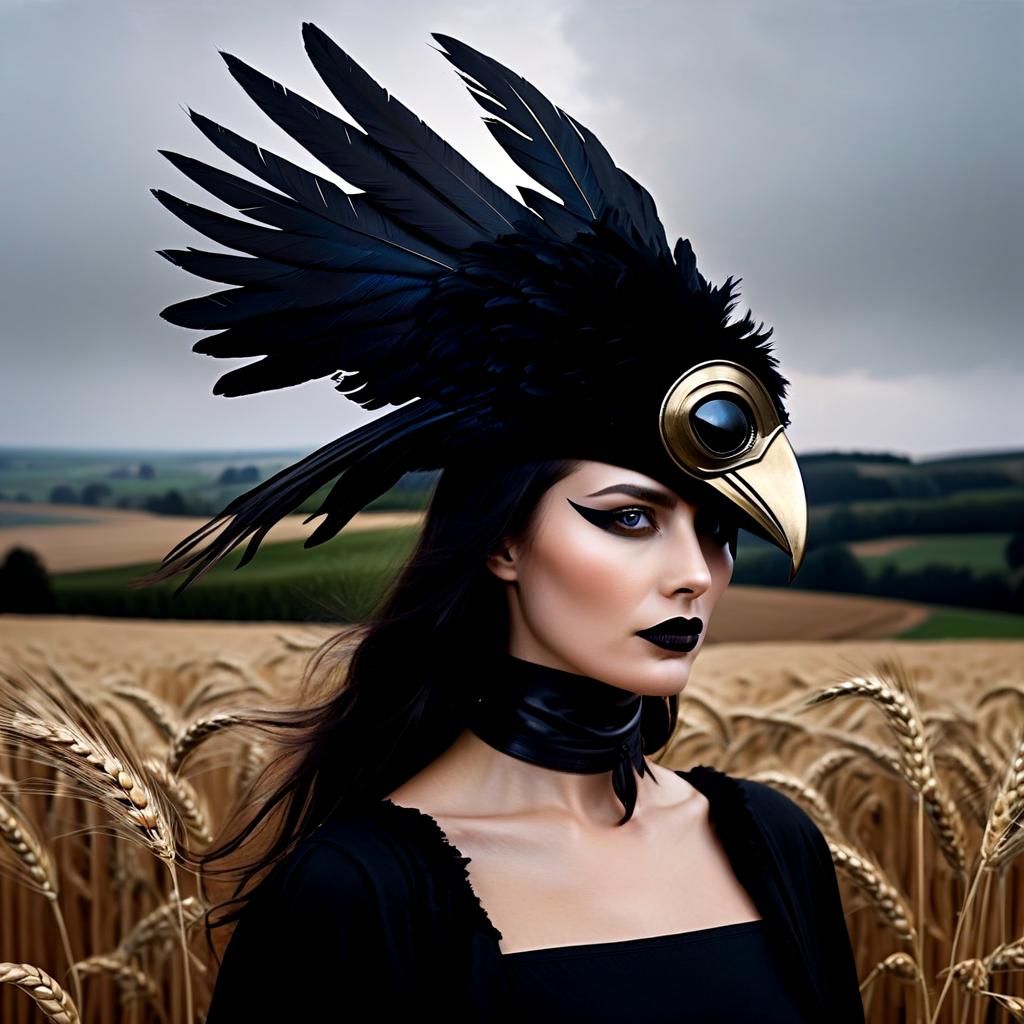 Mysterious Woman in Raven Mask Surrealism