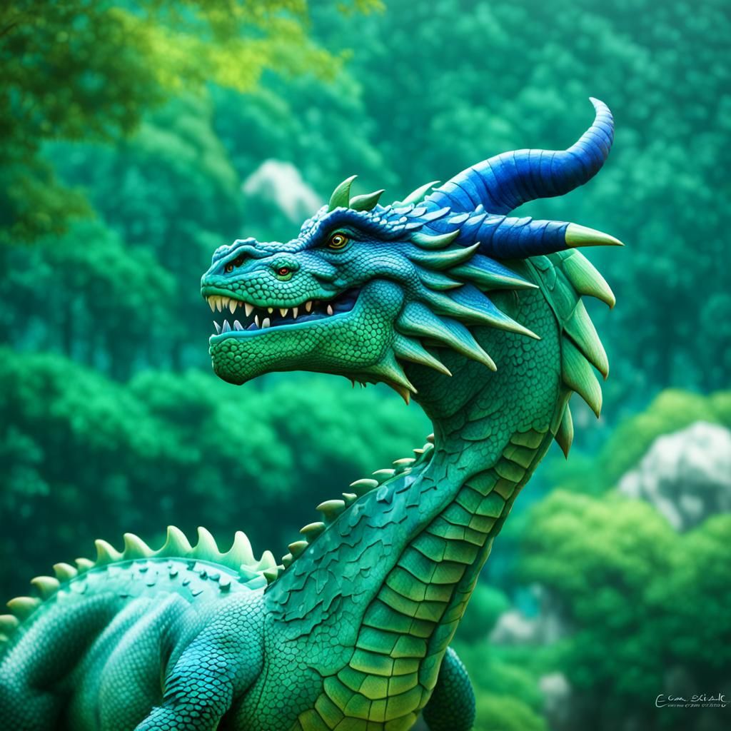 Eternal Era: Blue Dragon and Dinosaurs in Surrealism Style